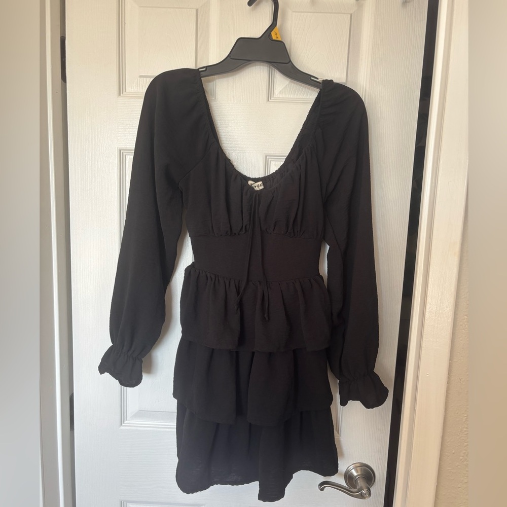 Wild Hearts Black Layered Long Sleeve Dress